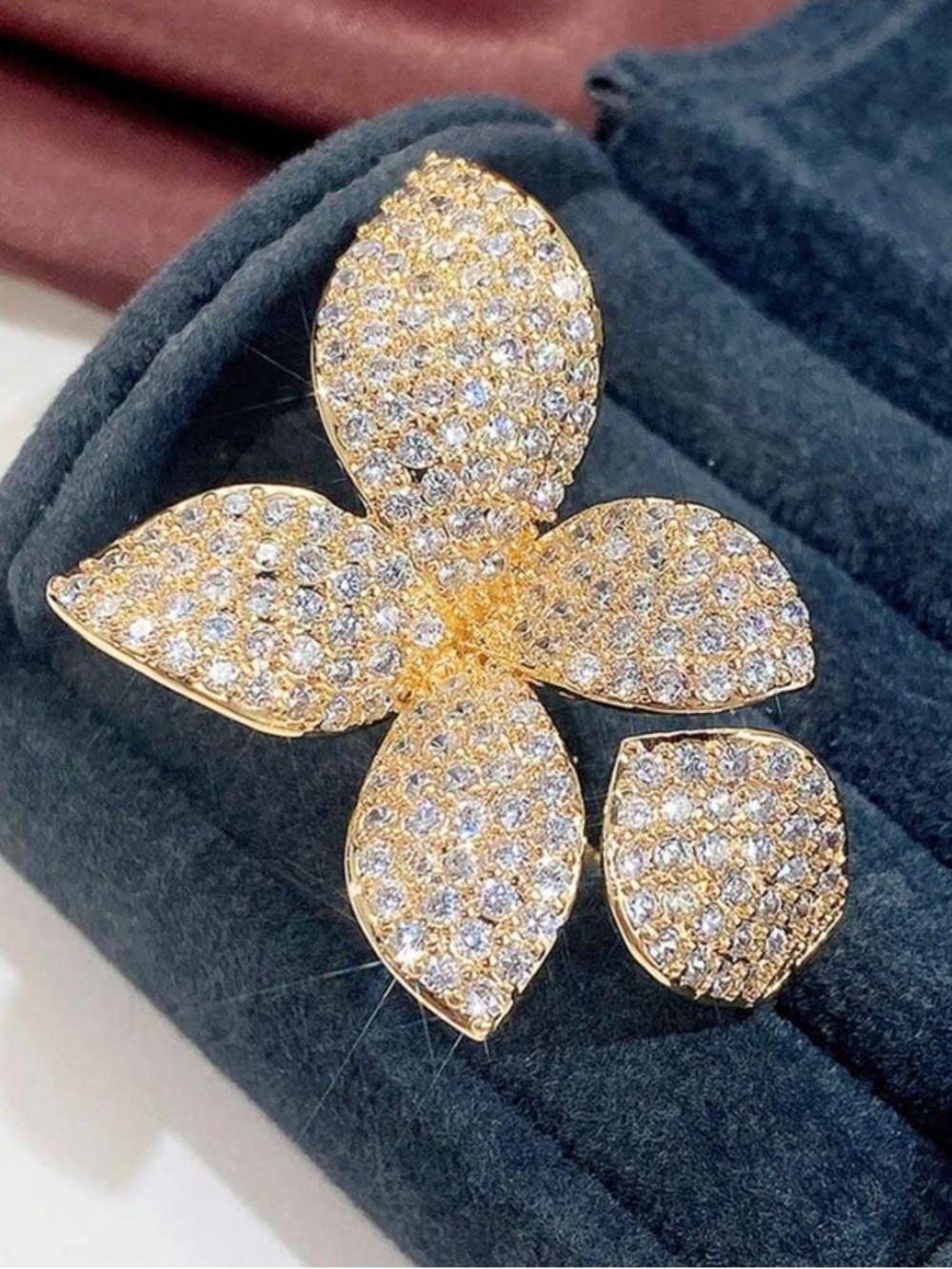 Golden Blooming Pave Floral Ring